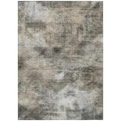 10' X 14' Beige Taupe And Gray Abstract Washable Indoor Outdoor Area Rug