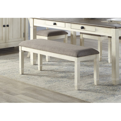 Meuble de salle à manger en bois texturé en bois texturé de 16,50 po x 48,00 po x 19,50 po, banc antique, blanc antique, siège rembourré