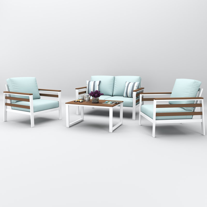 Townsend 4 Person Seating Group With Sunbrella Cushions, Bliss Dew, Brown
