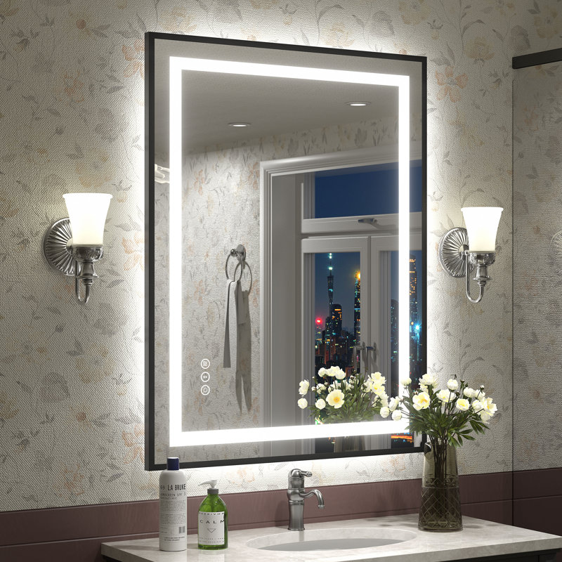 Wayfair Basics® UL Certified Front & Back LED Anti-Fog Tempered Glass Framed Bathroom/Vanity Mirror, 36" x 28"
