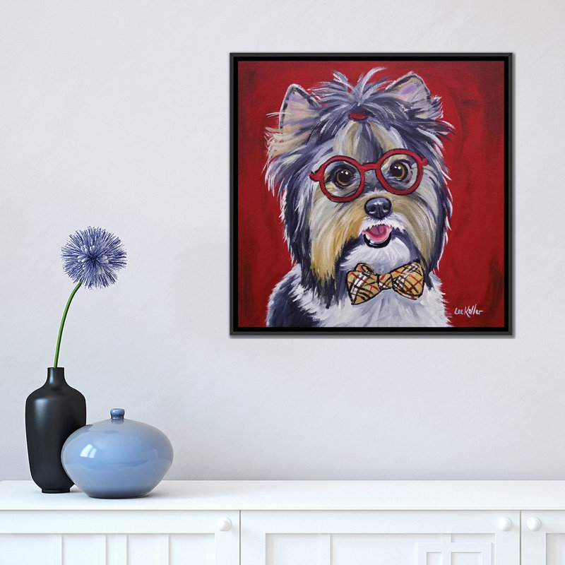 «Yorkie Glasses and Bowtie» par Hippie Hound Studios, reproduction sur toile tendue, H 18 po x l 18 po x P 1,5 po