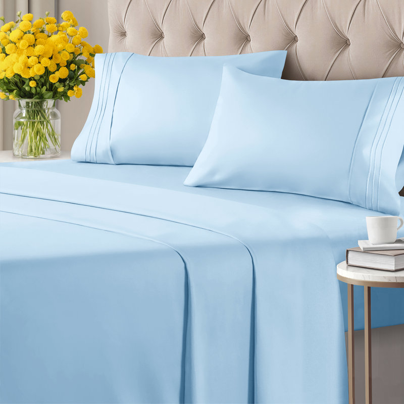 6 Piece Sheet Set, Soft Cooling Bed Sheets, Breathable & Wrinkle Free, Hotel Luxury Bedding, Light Blue