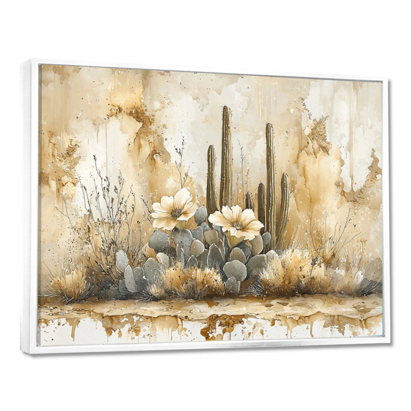 Minimaliste, cactus du désert II, art mural cactus, Cadre flottant, H 24 po x l 32 po, Blanc