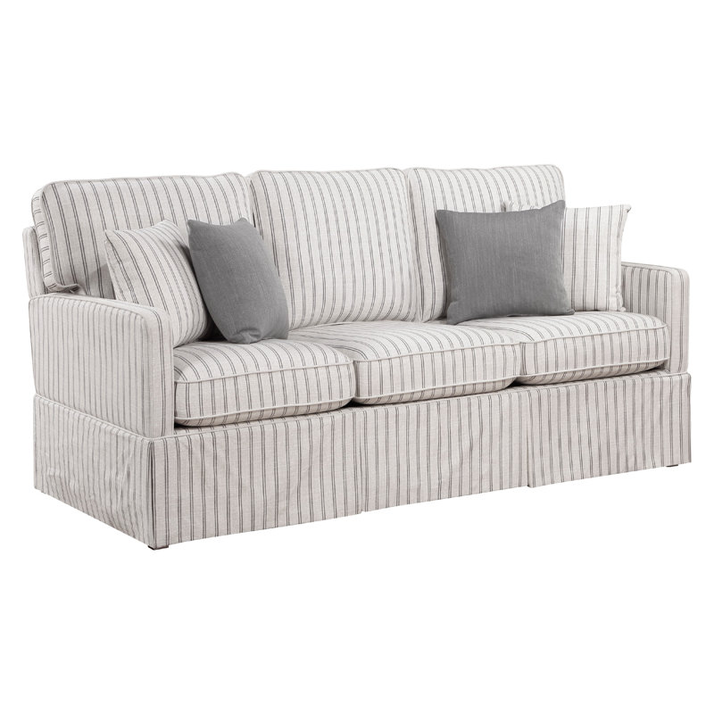Canapé Tory avec 4 coussins décoratifs, polyester rayé gris et blanc, 79 pouces