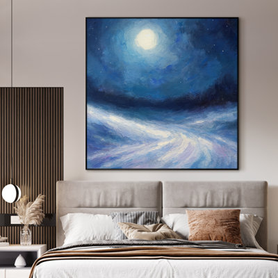 Extra Large Wall Art Fabric Print - Celestial Landscape Art Moonlit Night Sky and Clouds Abstract Contemporary Artwork Decor for Living Room or Bedroom - "Frame Assembly Required (Unfinished Frame)"