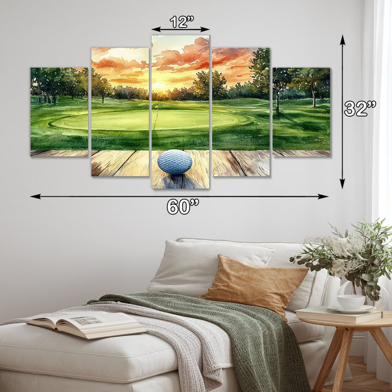 Pratique de golf sur un plateau en bois - Décoration murale golf - Art mural moderne, H 32 po x l 60 po, 5