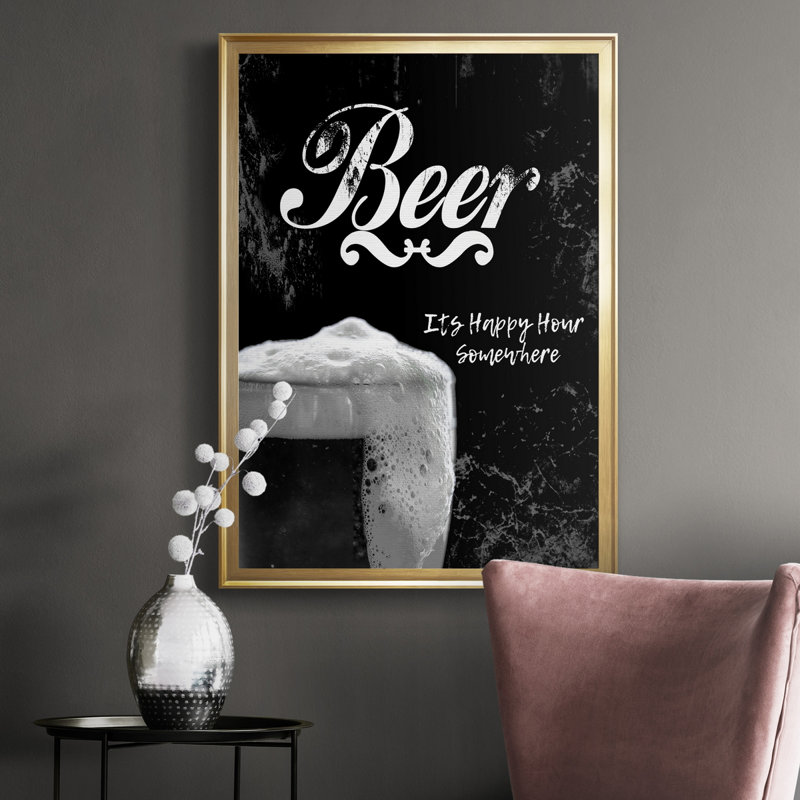 Bière - art textuel sur toile encadré, H 26,5 po x l 36,5 po x P 1,5 po, Or