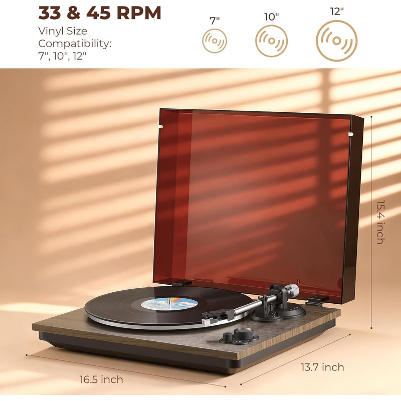 Tourne-disque en vinyle Glencreag avec cartouche At-3600l et haut-parleurs de 60 W, tourne-disque à courroie à 2 vitesses, préamplificateur audio intégré, entrée Bt et entrée auxiliaire, arrêt automatique