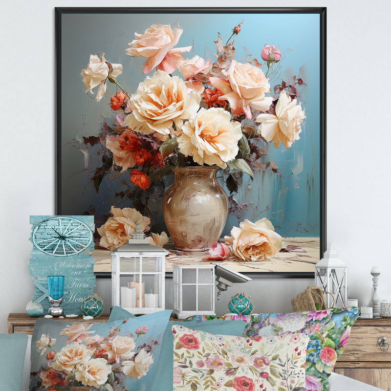 «Gorgeous Rose Bouquet I», reproduction sur toile, Cadre flottant noir, H 24 po x l 24 po x P 1 po