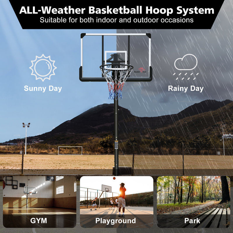 Panier de basketball d'extérieur réglable en hauteur de 7,5 à 10 pieds avec panneau de 44 pouces - Système de but portatif avec base stable et roues