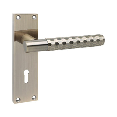 Golden Grace Victorian Design Knurled Hex Cut Lock Handle on Backplate Antique Brass Finish with 3 Lever Lock - 150mm x 40mm