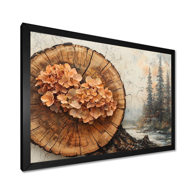 Geodis, forêt d'hortensias sur une glissade en bois - art mural hortensia, H 30 po x l 40 po, Noir, noir, noir, noir