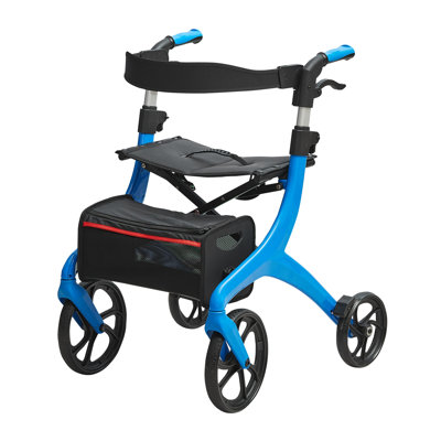 Déambulateur roulant pliant pour personnes âgées et adultes, déambulateur roulant en aluminium léger avec siège et poignée réglable, déambulateur extérieur mobile à 4 roues avec sac de rangement spacieux, capacité de 300 lb