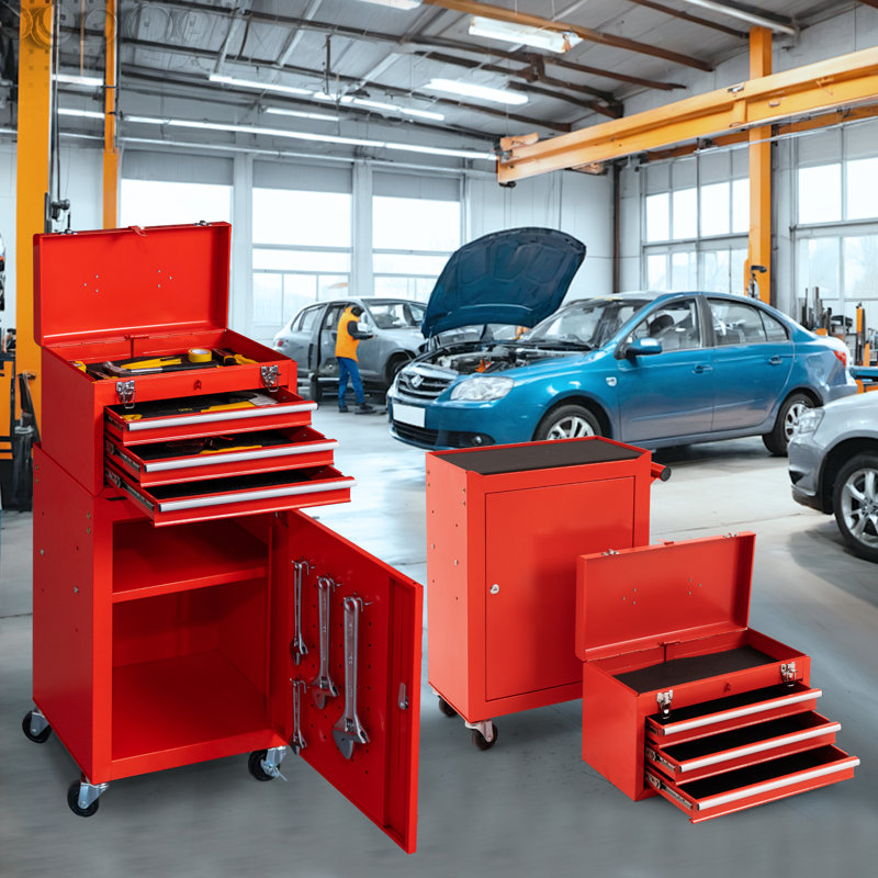 3-Drawer Steel Combination Rolling Tool Chest Set, Red