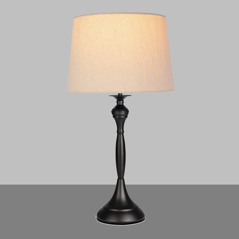Antibes Candlestick Style Metal Table Lamp, Black, 55cm H x 30cm W x 30cm D, Black Base/Beige Shade