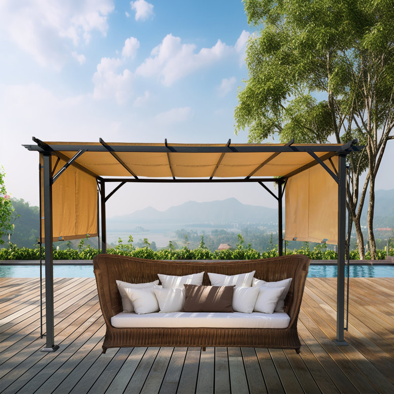 12 pi. L 9 pi. D Pergola en acier avec auvent, Kaki