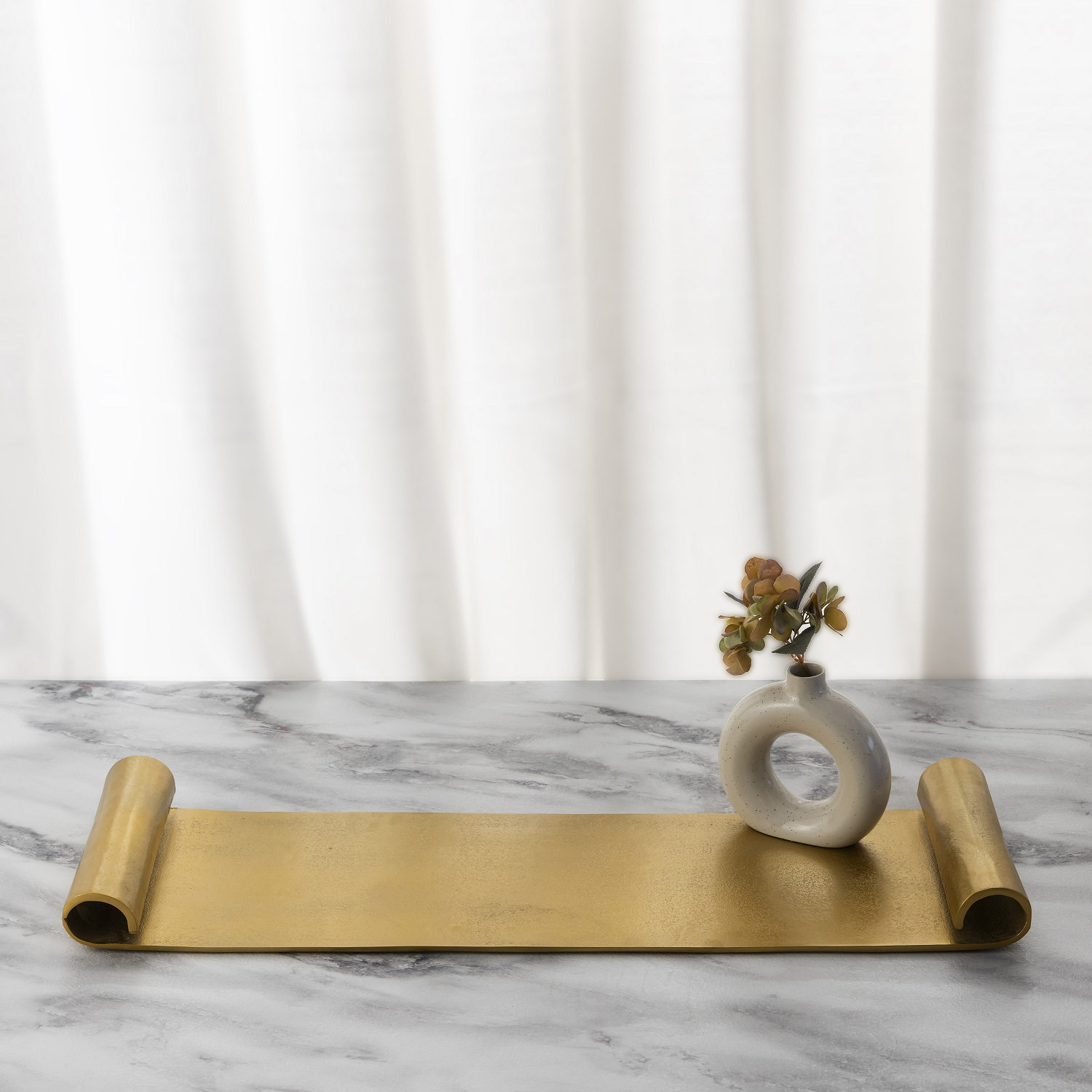 Brass Decorative Tray, 31"W x 10"D x 2"H, Gold