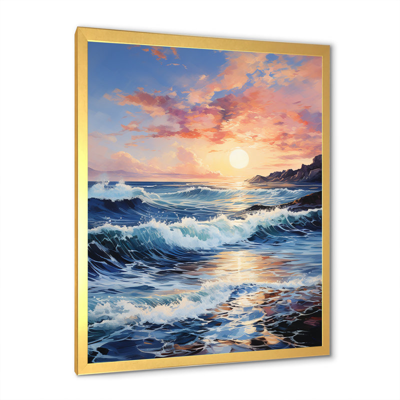 «Beach Sunrise Tranquil Horizons I», reproduction sur toile, H 40 po x l 30 po x P 1,5 po, Cadre doré simple