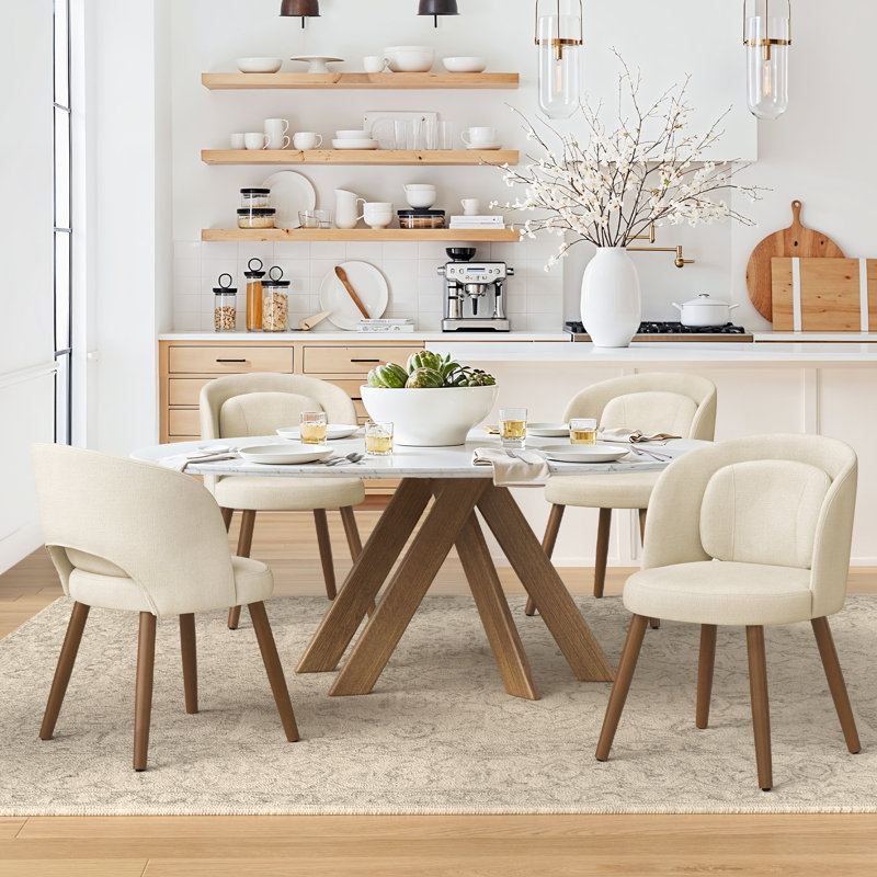 Katherine Upholstered Back Side Dining Chair, Linen Beige, 4
