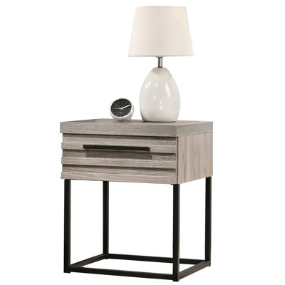Contemporary Wood Nightstand with Metal Base, One Size, Nightstand ONLY, Weathered Gray