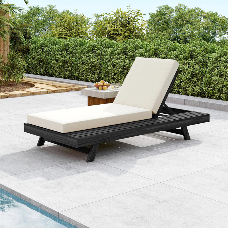 Lounge Chaise Set, Space Available On One Side, Acacia Wood In Black With Water-Resistant Lounge Cushions (4 Inch Thick)