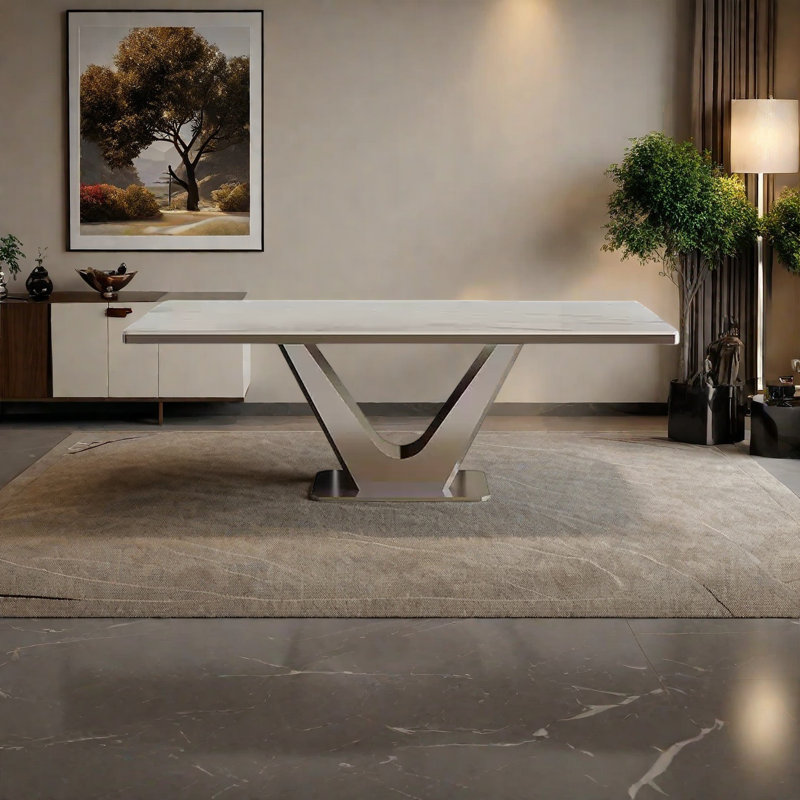 Table de salle à manger en pierre avec pieds en acier inoxydable, H 29,5 po x L 55,1 po x l 31,4 po