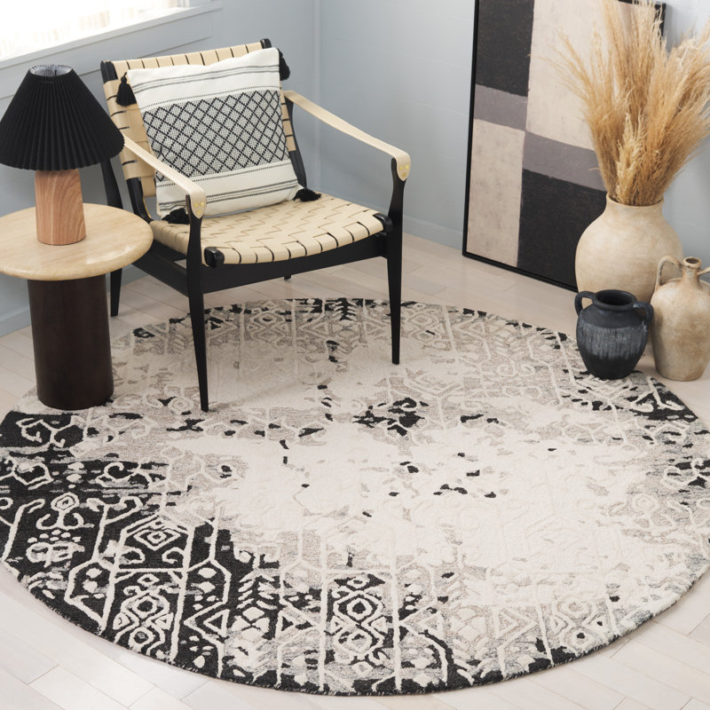 Ebony Hand Tufted Wool Pile Rug, Round 6'