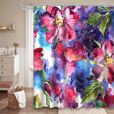 Rideau de douche rose imperméable, rideaux de douche pour la salle de bain avec 12 crochets