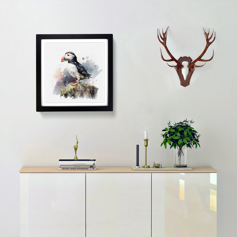Puffin Watercolour - Wall Art, Black