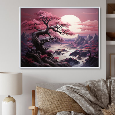 Fleur de cerisier mauve au bord du lac III - Art mural cerisier en fleurs