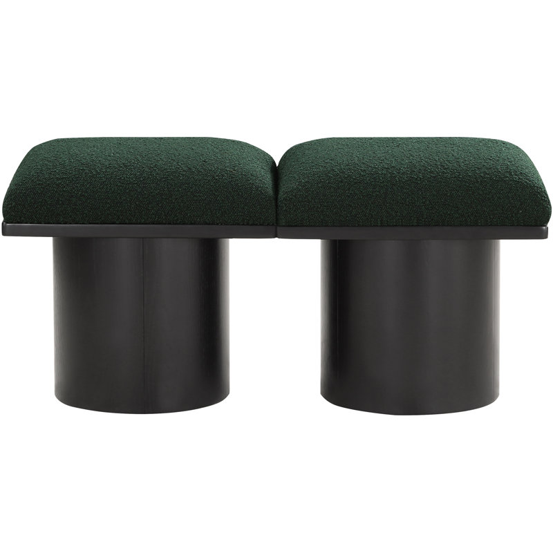 Banc rembourré Husnan, H 17,5 po x l 36 po x P 15,5 po, Noir, Tissu bouclé vert