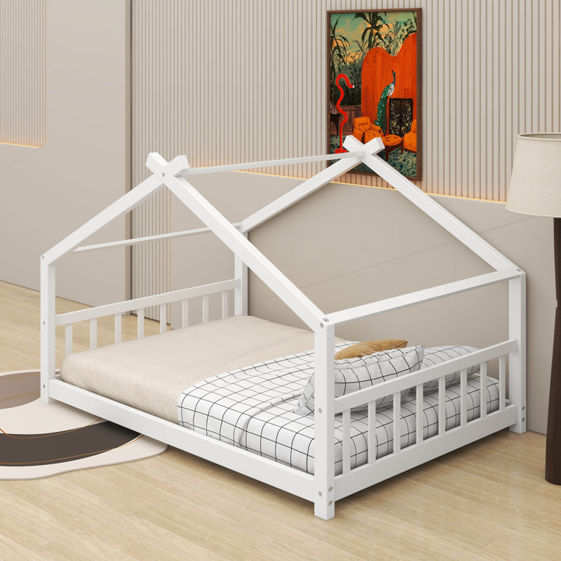 Lit double en bois, Blanc