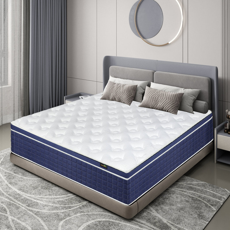 Matelas hybride en mousse à mémoire de forme moyenne 12 "/ 13" / 14 "Bassford, Profil haut (14 po), Très grand lit
