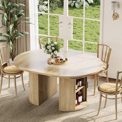 47 po Table de salle à manger ronde avec tiroirs de rangement coulissants et base à colonne à piédestal, table de cuisine en bois d'ingénierie pour la salle à manger du salon, espace de rassemblement familial, ton de bois