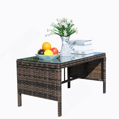 Outdoor Patio Furniture Coffee Table With Clear Tempered Glass