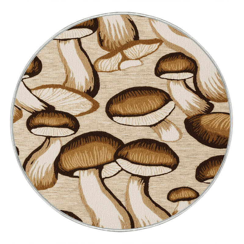 Washable King Oyster Mushroom Vegetables Area Rug, Round 5'