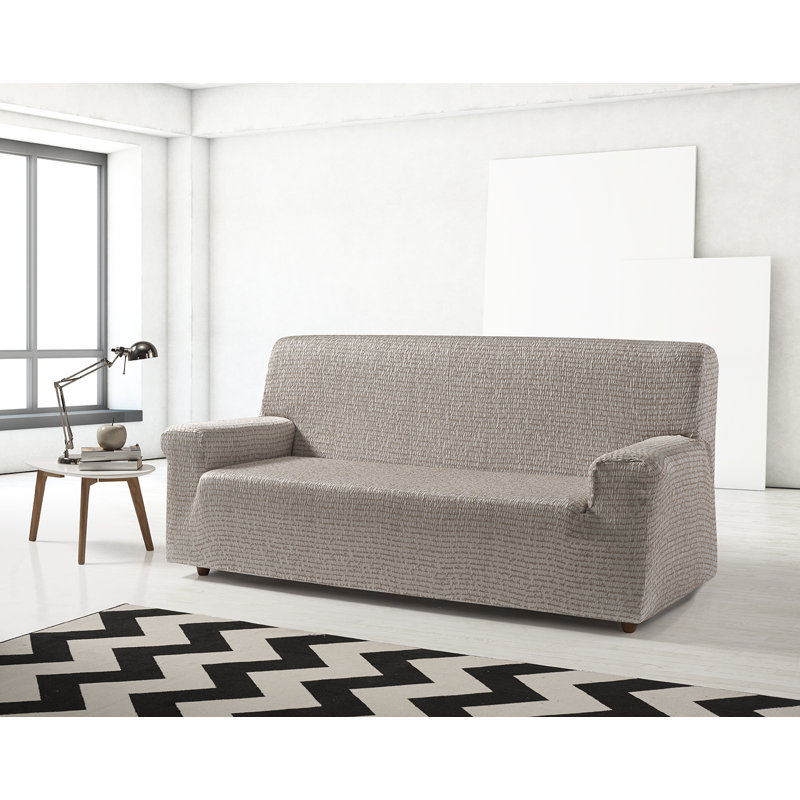 Letras Box Cushion Sofa Slipcover, Sand
