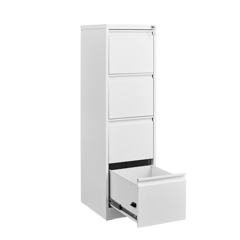 4 Drawer Metal File Cabinet With Lock - Space Efficient Workplace For A4 Legal/Letter Size White Lockable 4 Enhances Office Organization Fits