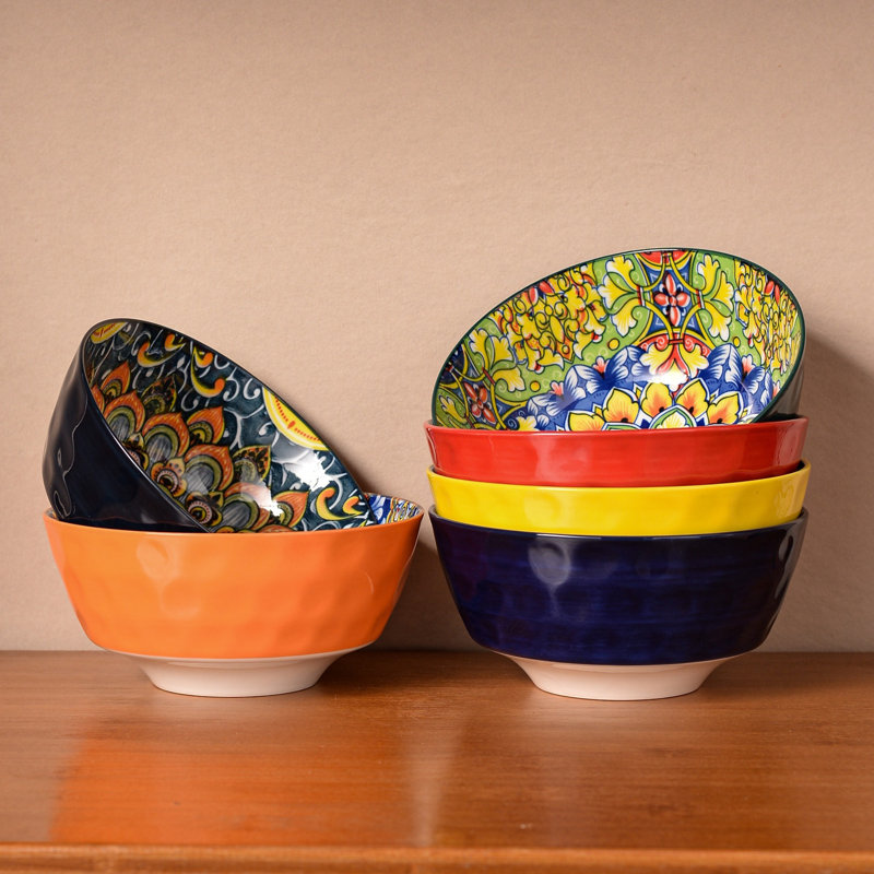 Ensemble de 6 bols de céréales décoratifs bohémiens, 6 motifs floraux uniques assortis, bols de céréales de 26 oz pour le service (ensemble de 6)