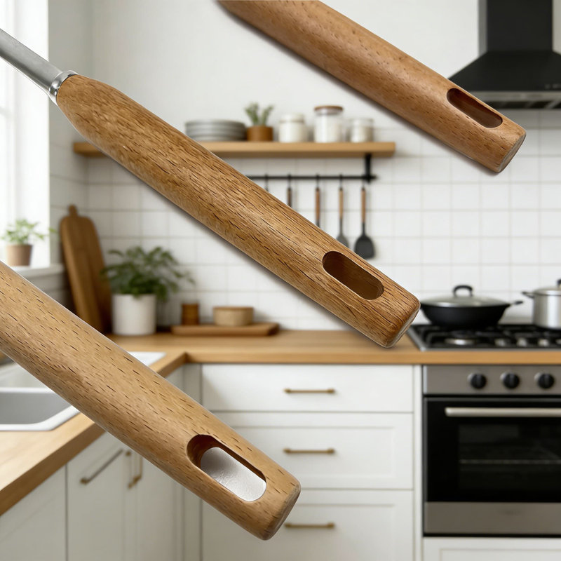 Ensemble d'ustensiles de cuisine 8 pièces en acier inoxydable avec poignées en bois et porte-outils, ustensiles de cuisine résistants à la chaleur et batterie de cuisine