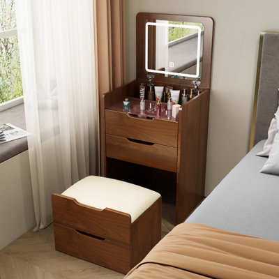 Bureau de maquillage avec panneau caché, miroir de coiffeuse avec lumières, station de charge, ensemble de coiffeuse 3 en 1 avec 3 tiroirs, coiffeuse, coiffeuse compacte avec tabouret caché, bureau de coiffeuse avec miroir et lumières