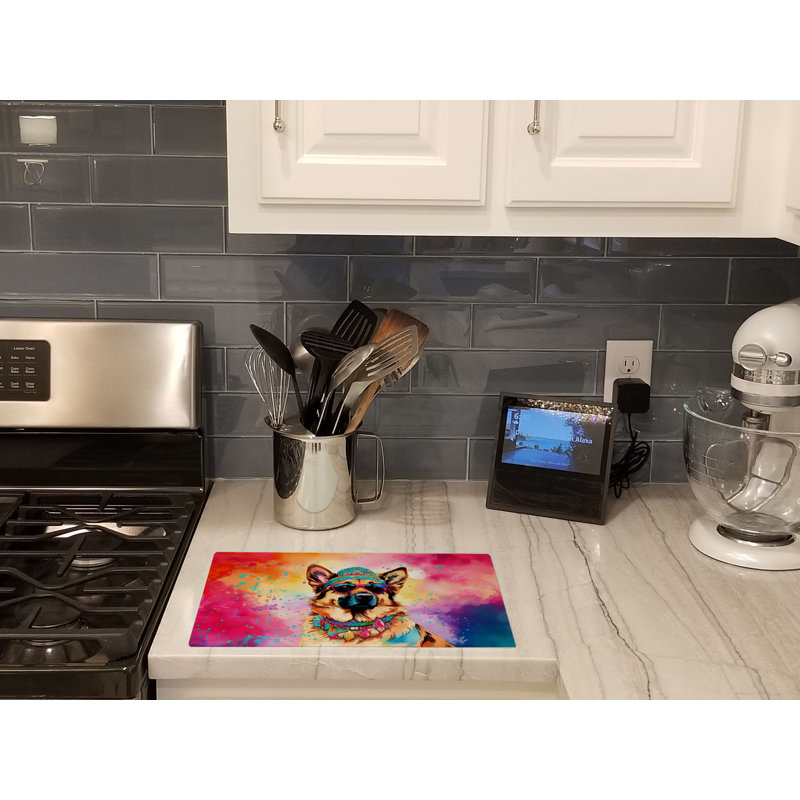 German Shepherd Hippie Dawg Glass Cutting Board Large