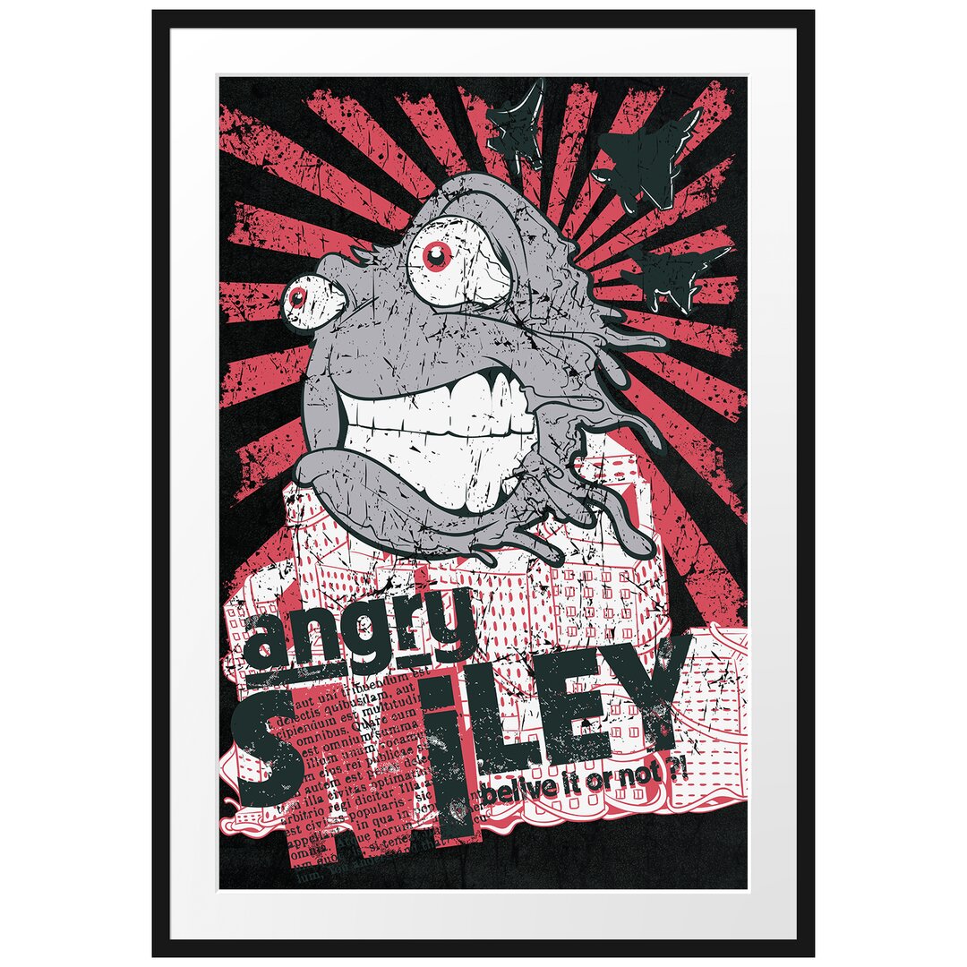 Gerahmtes Poster Angry Smiley Schwarz