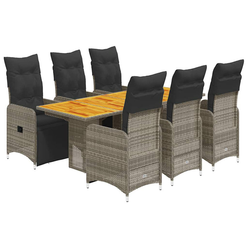 Ensemble bistro en rotin de polyester gris, acier, grand bois d'acacia, 6