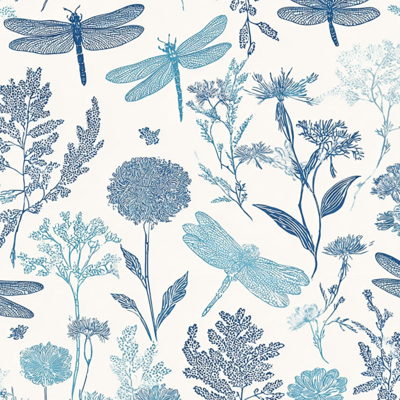 Papier peint auto-adhésif à motif de ferme à motif de libellule bleu botanique auto-adhésif et amovible 17,7 po x 118 po (45 x 300 cm)