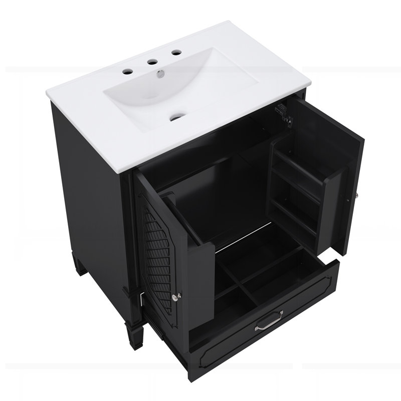 Meuble-lavabo 30 po avec lavabo style rétro, Noir
