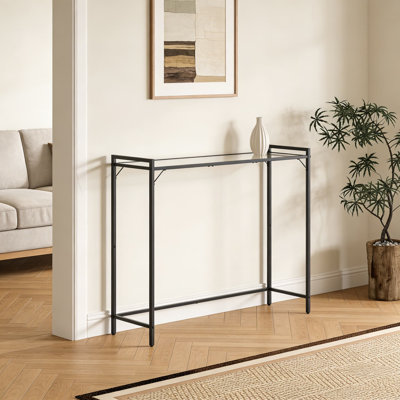 Modern Tempered Glass Console Table With Storage Shelf, Narrow Hallway Sofa Table For Entryway, Living Room, Behind Couch, Easy Assembly