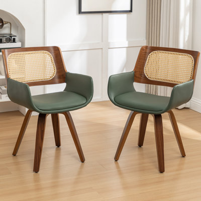 Sirkin Modern Swivel Upholstered Dining Chairs With Cane Rattan Back