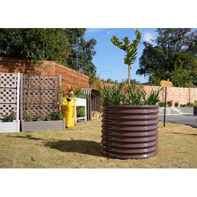 Parterre de jardin rond en acier galvanisé Anleolife, 76 cm de hauteur, marron