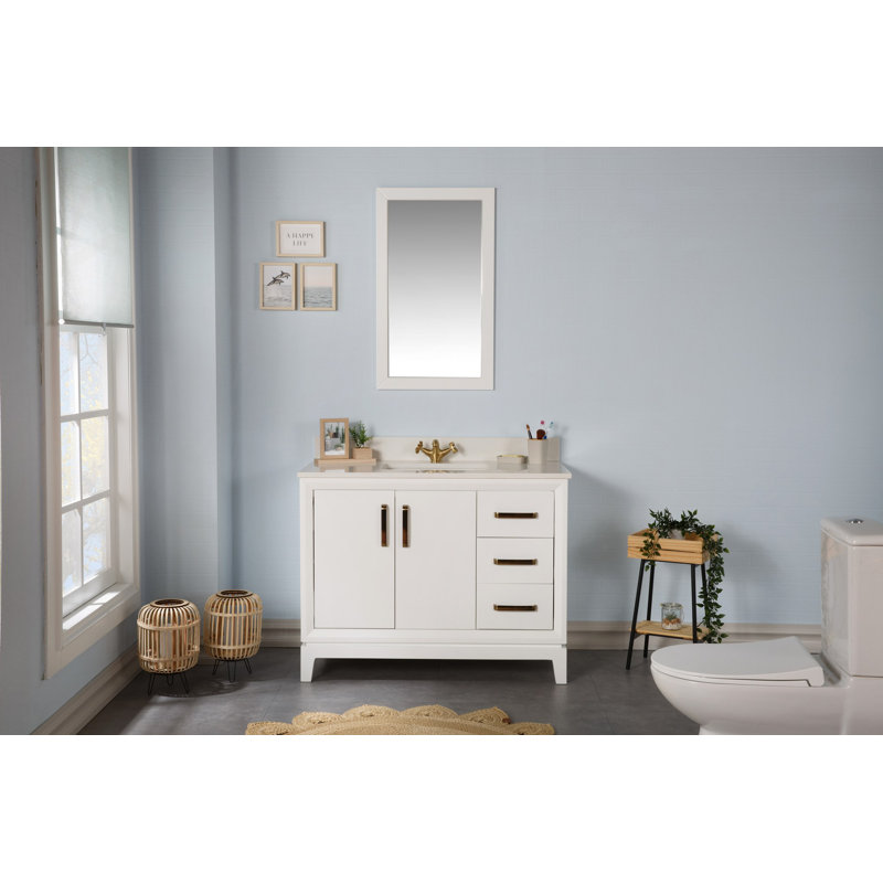 Ensemble de meuble-lavabo simple 41,3 po avec miroir Aksha, Blanc